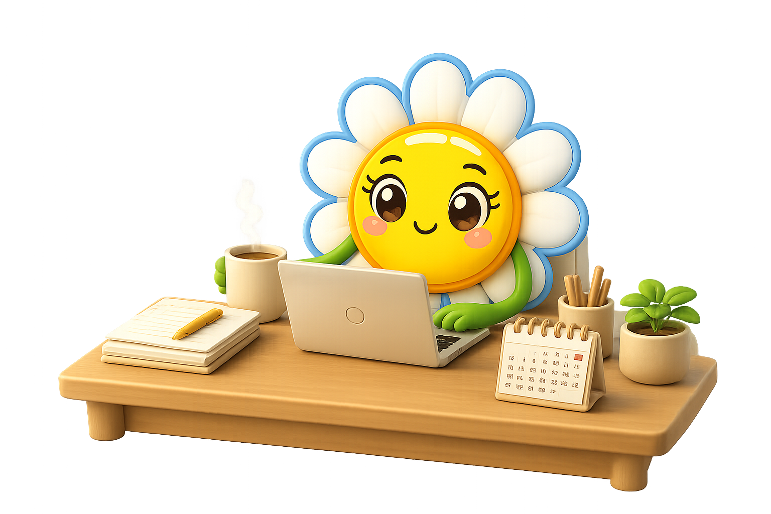 Sunny working at a desk with a laptop